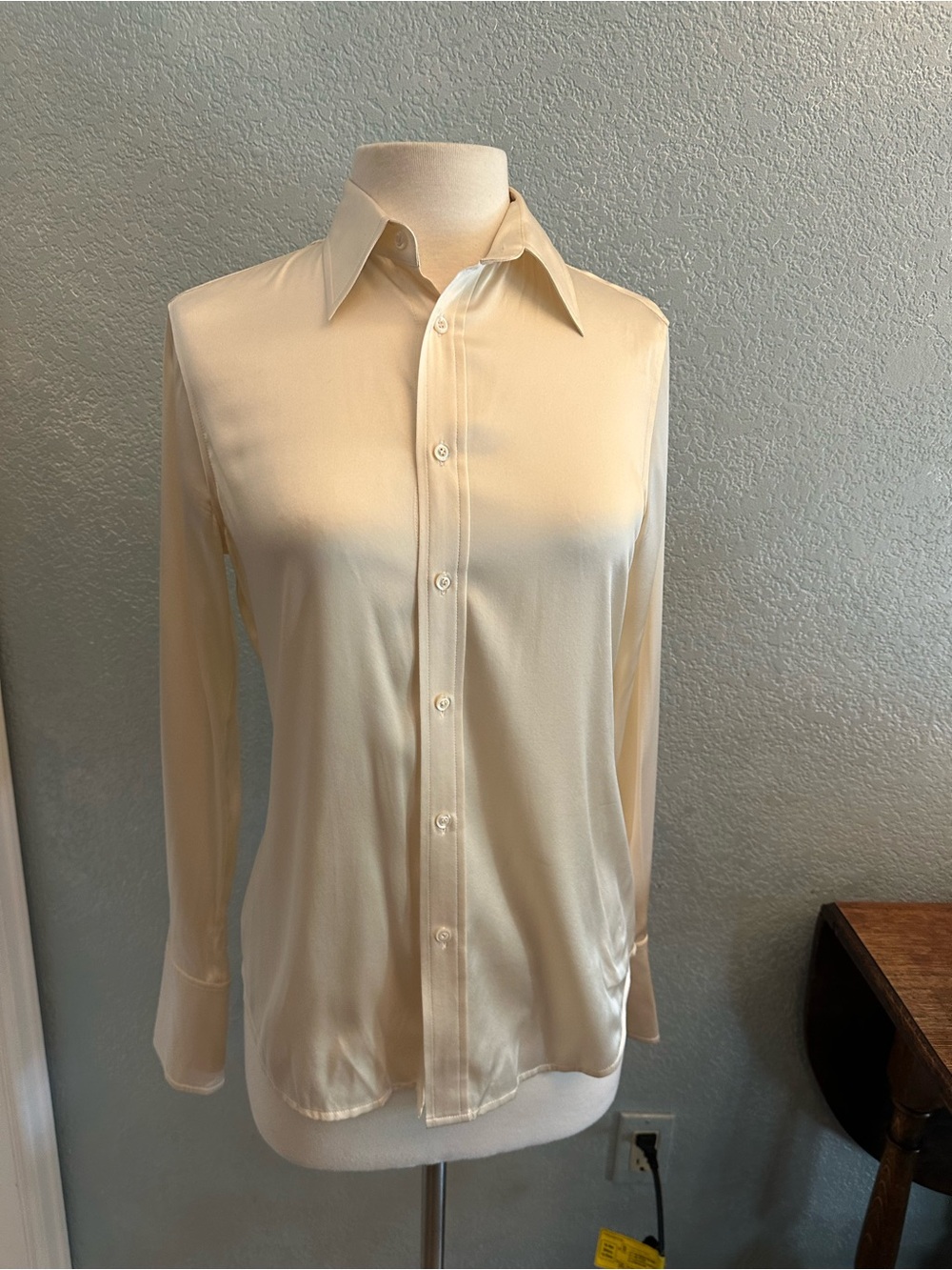 Vintage Ralph Lauren Black Label Classic Cream Silk Long-Sleeve Button-Up Shirt